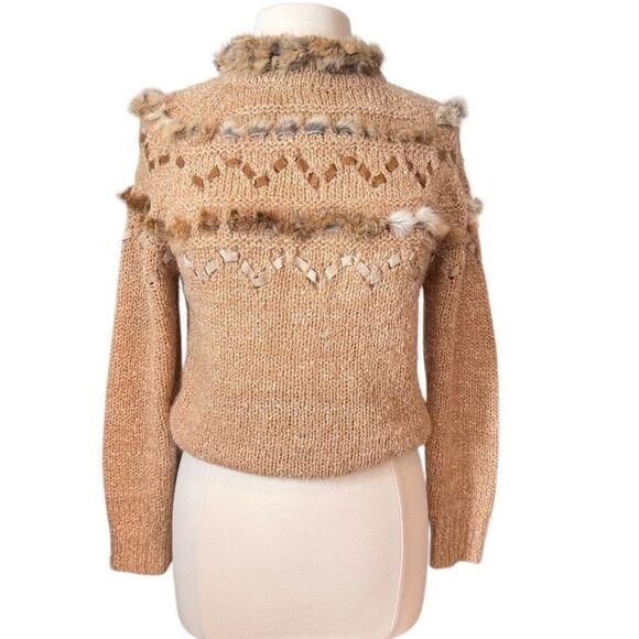 Vintage Sarah Sarah Rabbit Trim Sweater in Tan Leather Fur Medium - Picture 1 of 10
